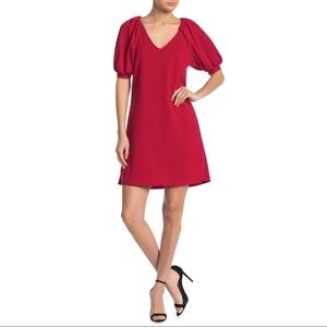 [The Vanity Room] Red Puff Sleeve Swing Dress